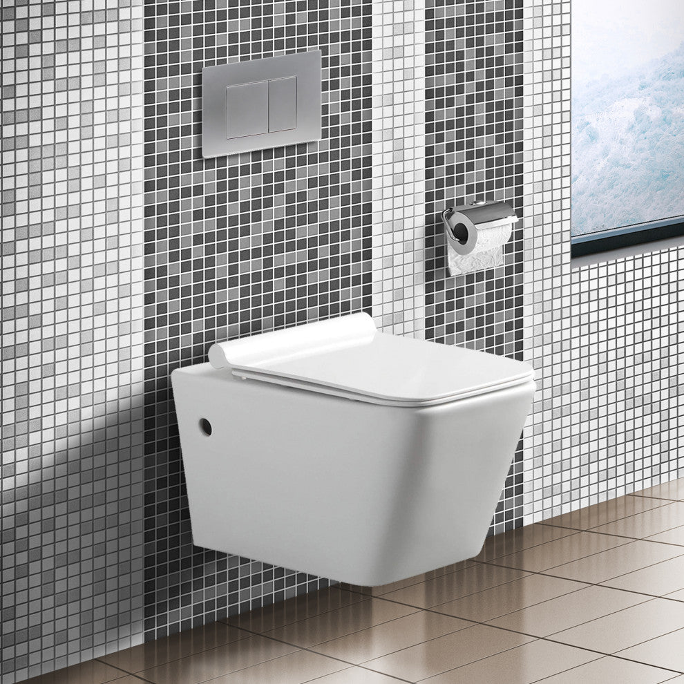In-Wall Toilet Set, 2"x6" Carrier and Tank, Chrome Square Actuators