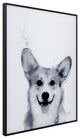 "Corgi" Black and White Pet Art on Printed Glass with Gunmetal Anodized Frame