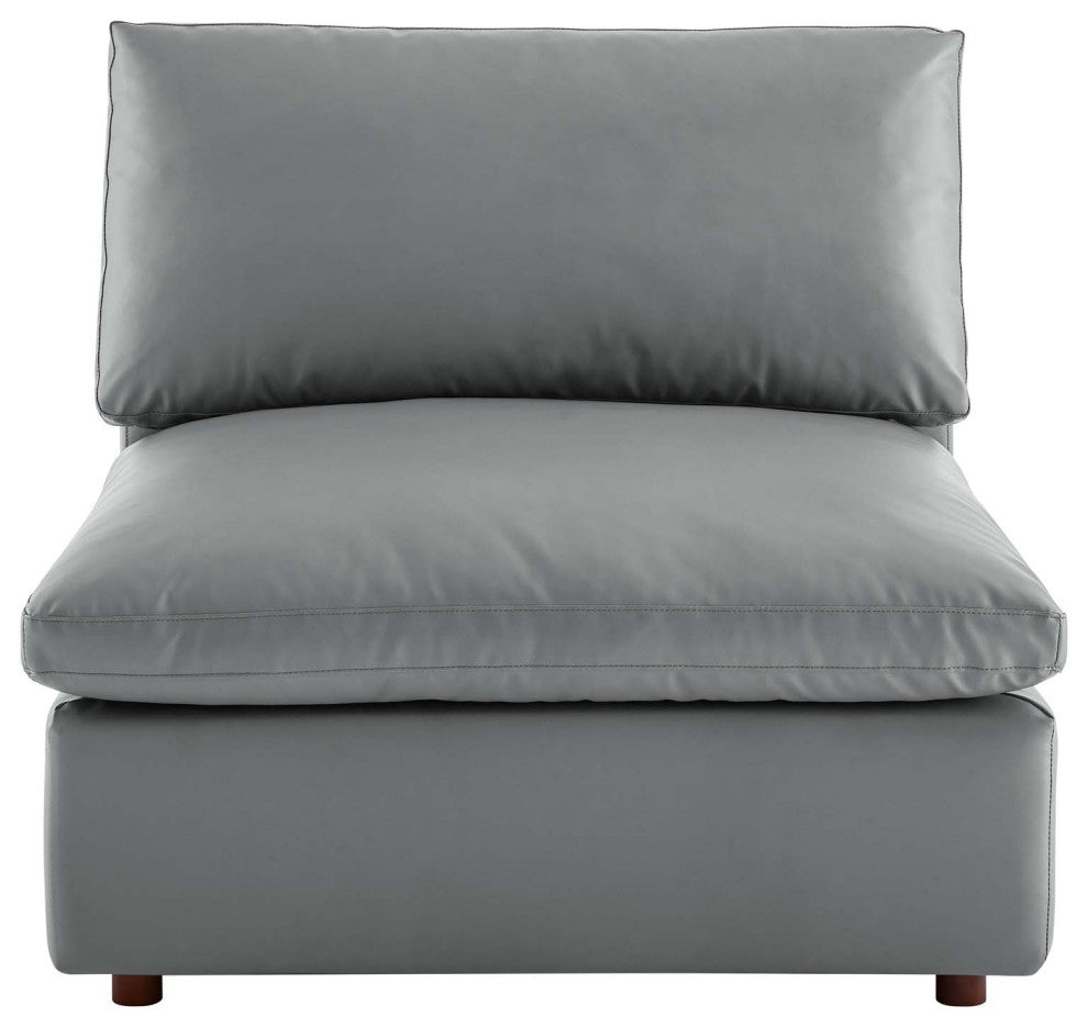 Commix Down Filled Overstuffed Vegan Leather Armless Chair Gray
