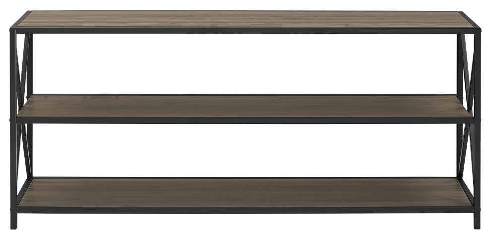 X Frame 60" Industrial Bookshelf - Slate Grey/Black Metal