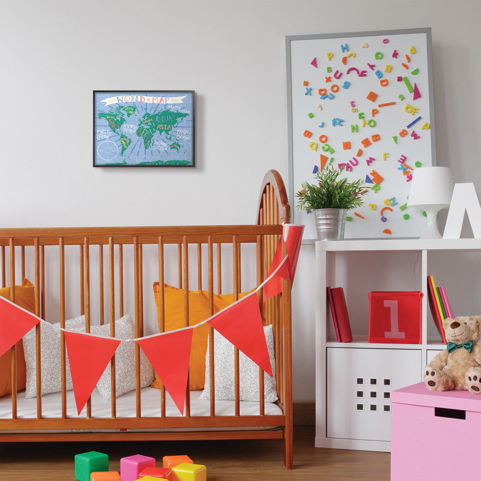 Kids World Map Colorful Nursery Design, 11"x14"