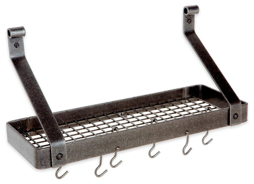 Handcrafted 24" Gourmet Bookshelf Wall Rack w 12 Hooks Hammered Steel