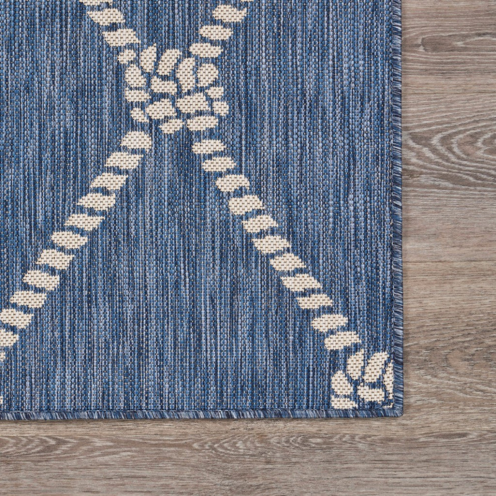 8" x 10" Round Navy Knot Indoor Outdoor Area Rug