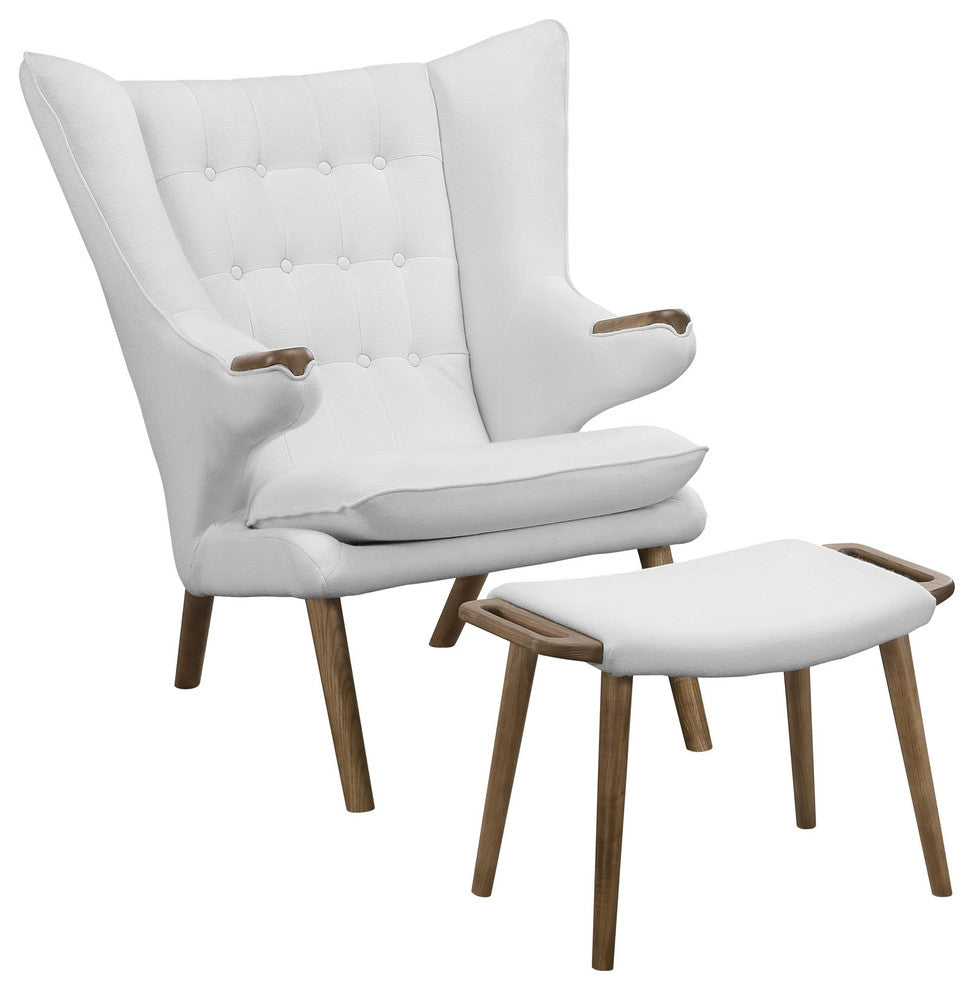 Modern Walnut White Bear Lounge Chair and Ottoman