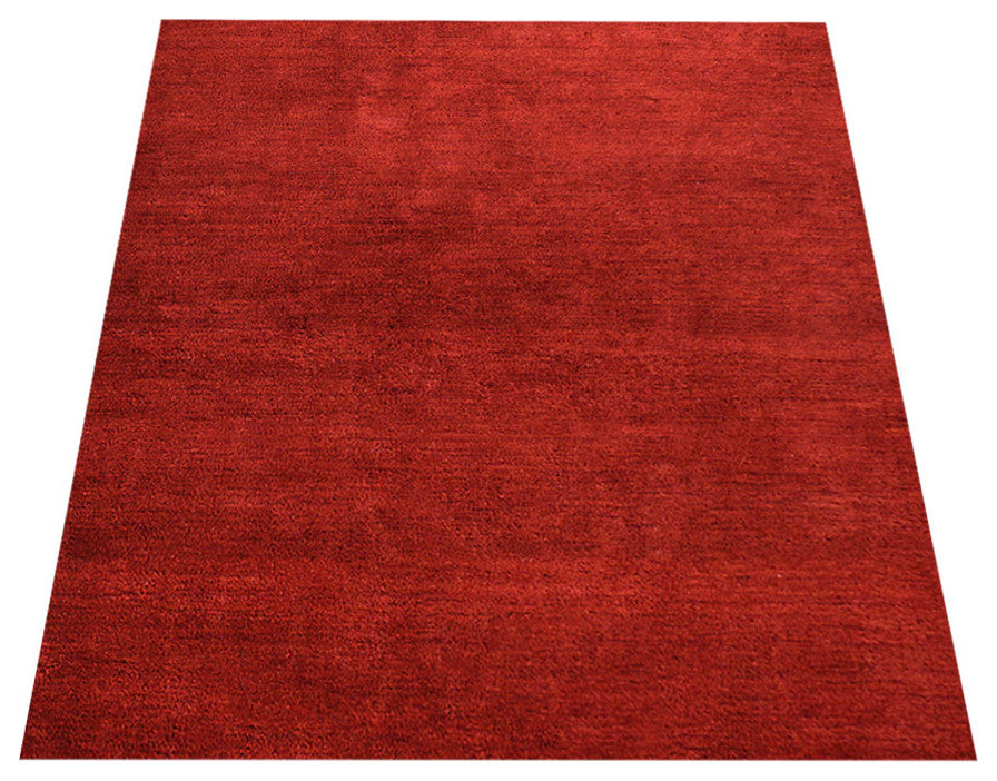 Hand Knotted Loom Silk Area Rug Solid Light Red