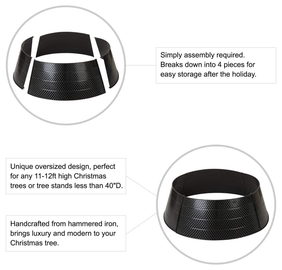 40.5"D Hammered Metal Christmas Tree Collar, Black