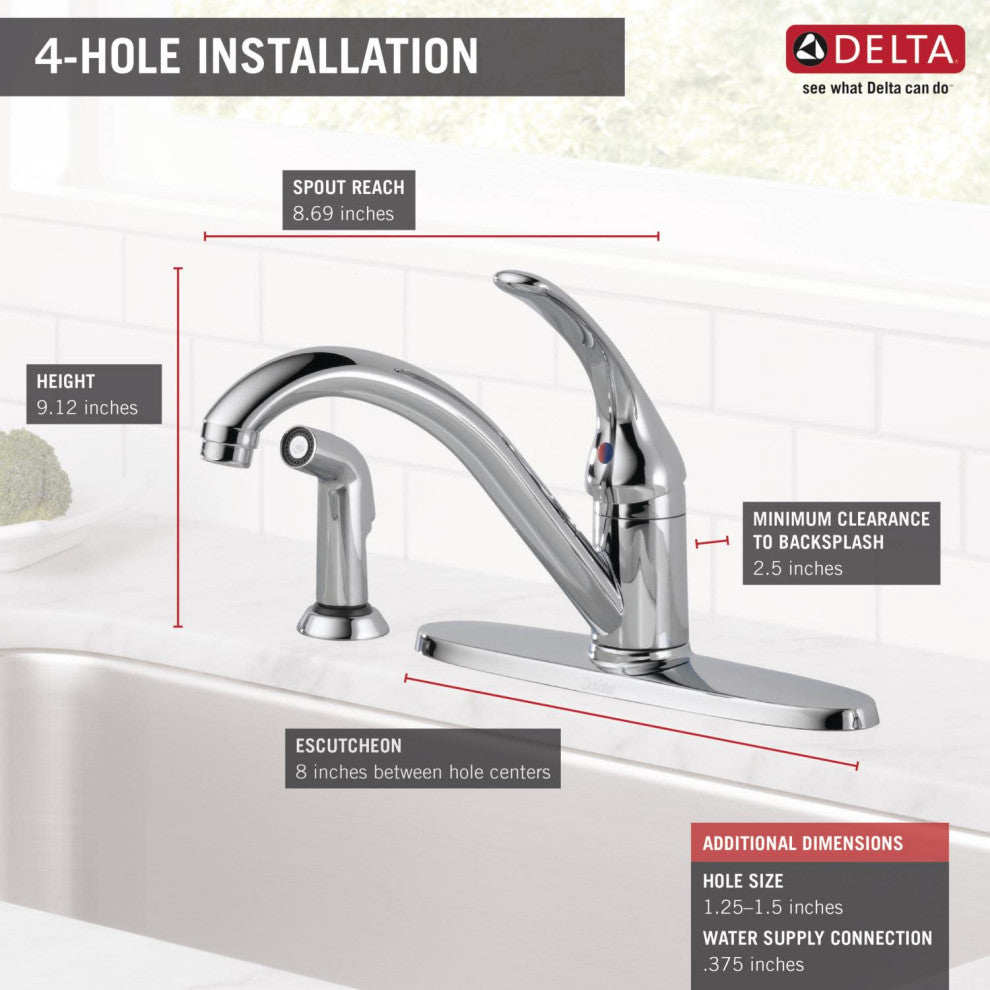 Delta 400-DST Classic Kitchen Faucet - Brilliance Stainless