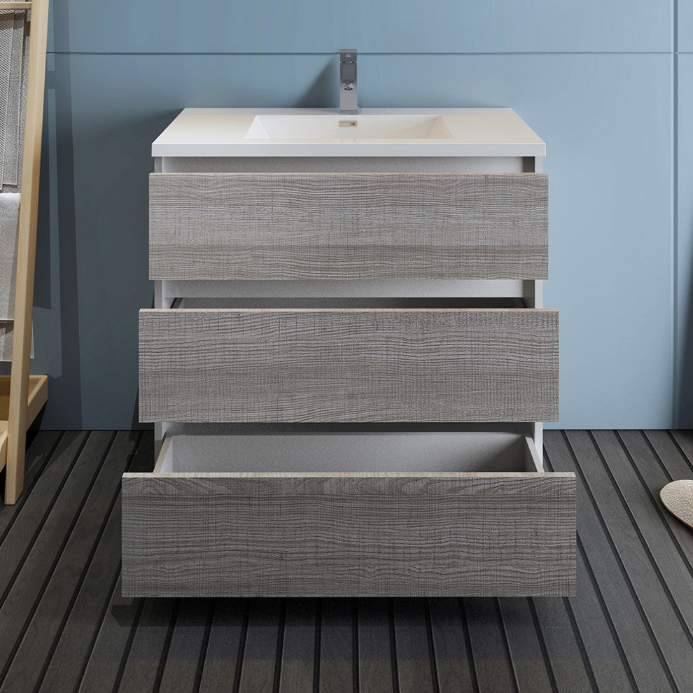 Fresca Lazzaro 36" Gloss Ash Gray Cabinet With Integrated Sink