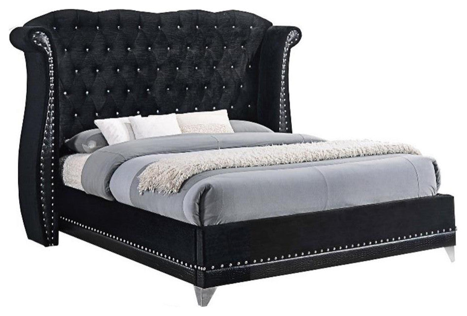 Coaster Barzini Eastern King Contemporary Tufted Velvet Upholstered Bed Black