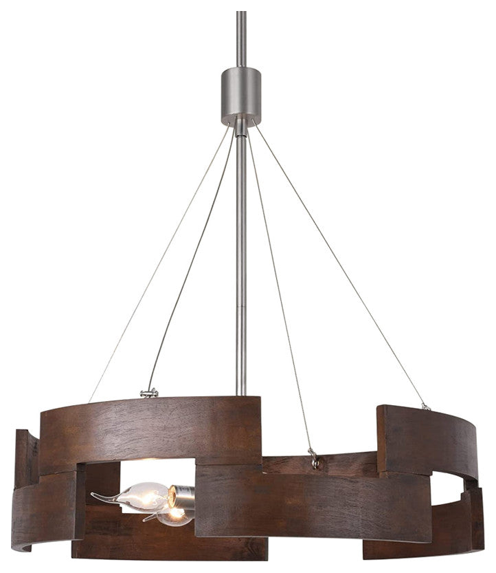 5 Light Rust Drum Pendant Light Vintage Wood Farmhouse Chandelier