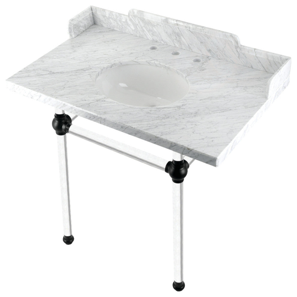 Kingston Brass LMS36MA0 36" Carrara Marble Console Sink, Acrylic Legs