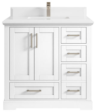 Boston 36 Center Sink Bath Vanity in White 1.5" White Quartz