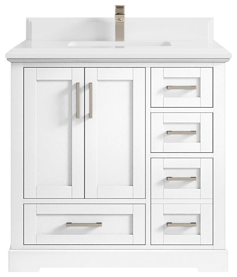 Boston 36 Center Sink Bath Vanity in White 1.5" White Quartz