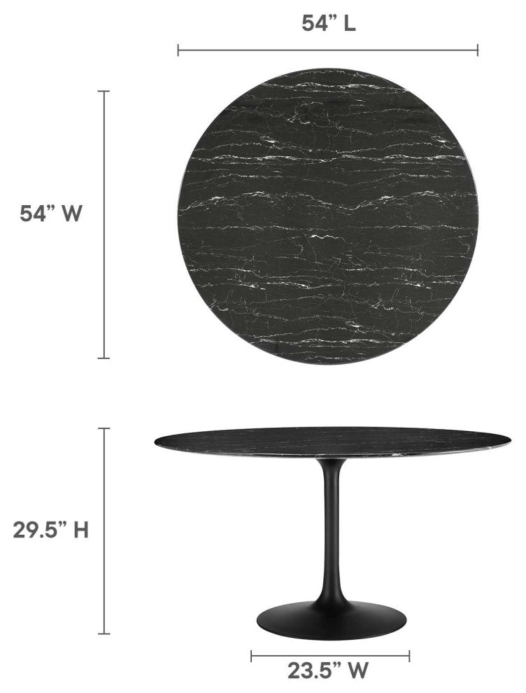 Modway Lippa 54" Artificial Marble Dining Table, Black Black