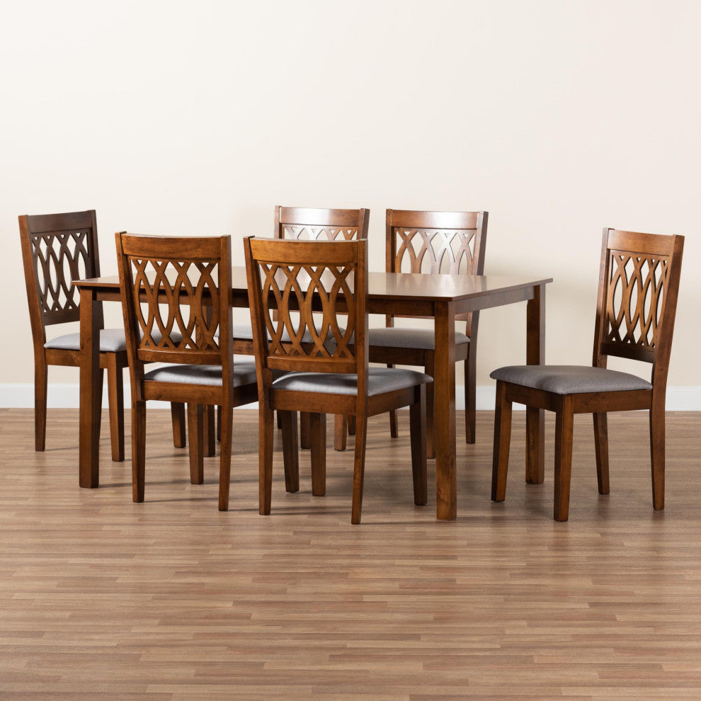 Denia Dining Collection, Gray/Walnut Brown, 7-Piece Dining Set