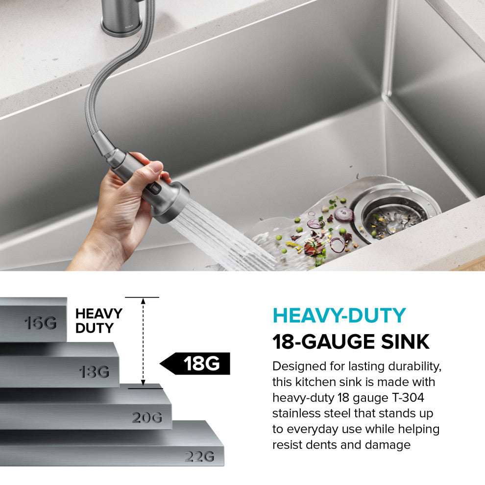KRAUS Fairlane 25" Undermount 1-Bowl 18 Gauge Stainless Steel Kitchen Sink