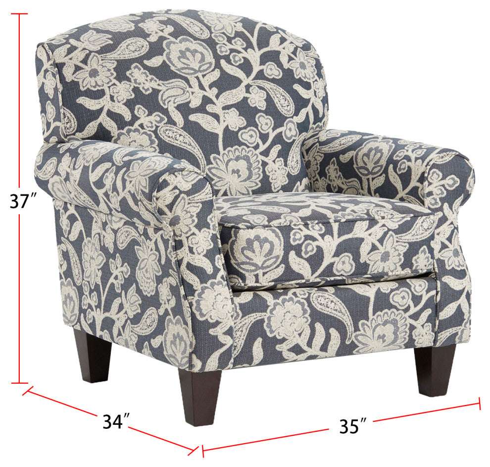 Upholstered Chair With Rounded Arms, Floral Multi