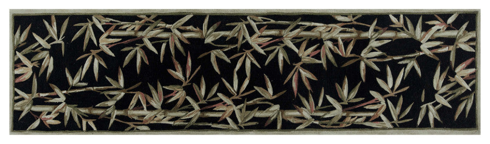 10' Black Hand Tufted Bordered Tropical Bamboo Indoor Runner Rug