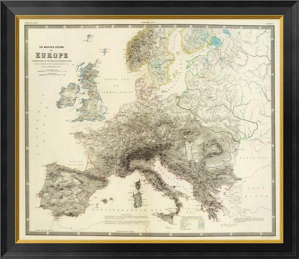 "Mountains of Europe, 1854"  by Alexander Keith Johnston, 34x30"
