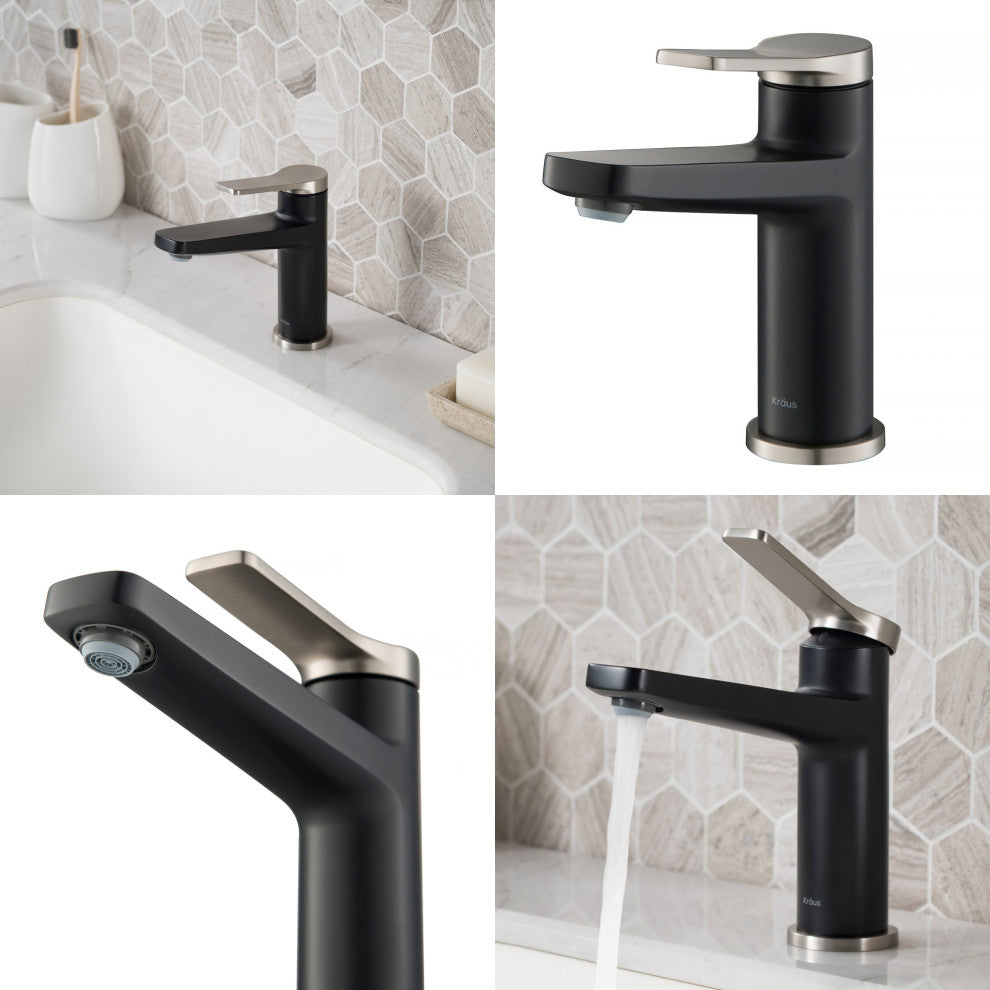Indy Single Handle 1-Hole Bathroom Basin Faucet SFSMB, Drain Overflow SN