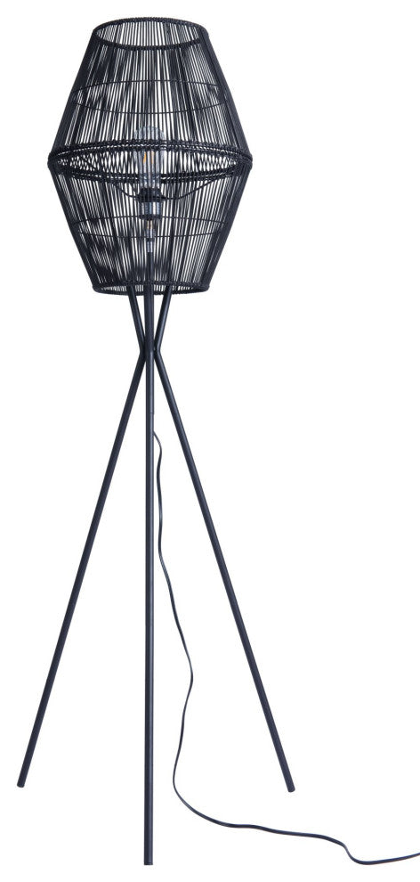 Floor Lamp Light, Steel Metal, Rattan, Black, Kitchen Lounge Cafe Bistro Lobby
