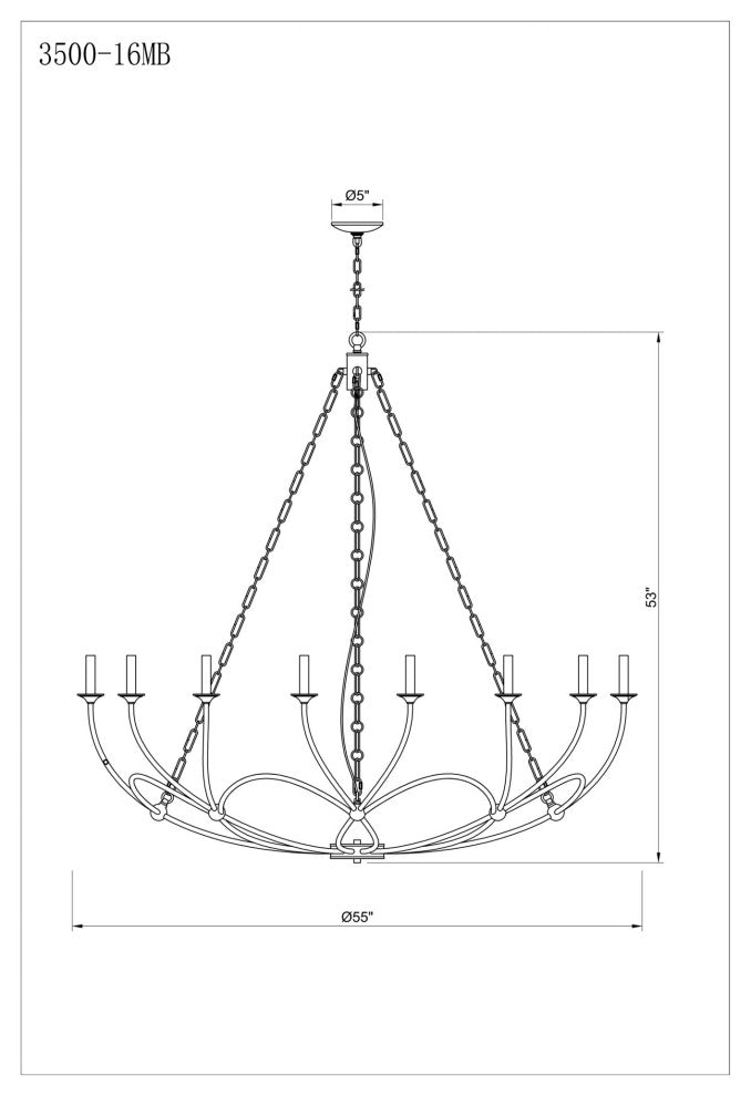 Z-Lite 3500-16 Arabella 16 Light 55"W Candle Style Chandelier - Matte Black