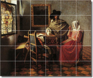 Johannes Vermeer Men Women Painting Ceramic Tile Mural #22, 48"x40"