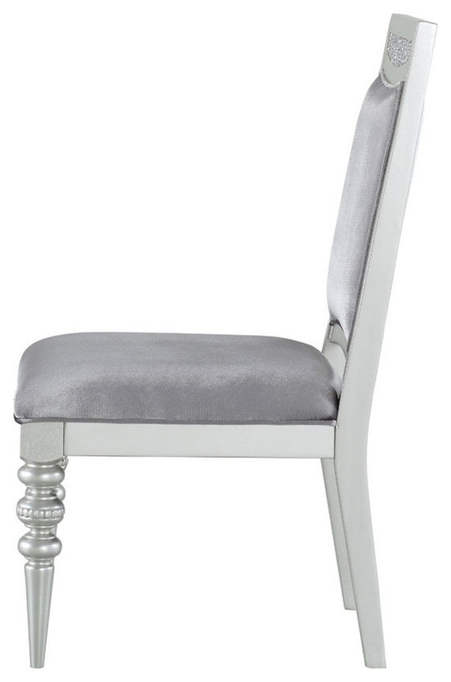 Set of 2 Upholstered Side Chair, Silver/Platinum Finish