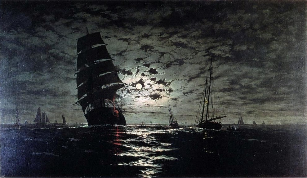 Franklin J Stanwood Moonlight Marine, Gallery Wrapped Canvas Print, 18"x27"