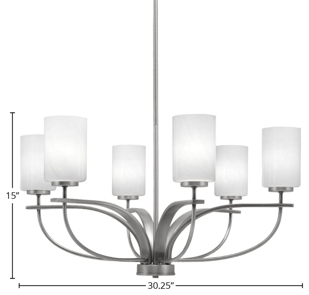 Cavella 6-Light Chandelier, Graphite, 4" White Marble Glass