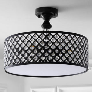 Elise 17" 3-Light Crystal and Metal Drum Semi-Flush Mount, Black