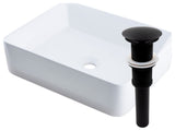 Rectangular White Porcelain Vessel Sink with Drain, Matte Black