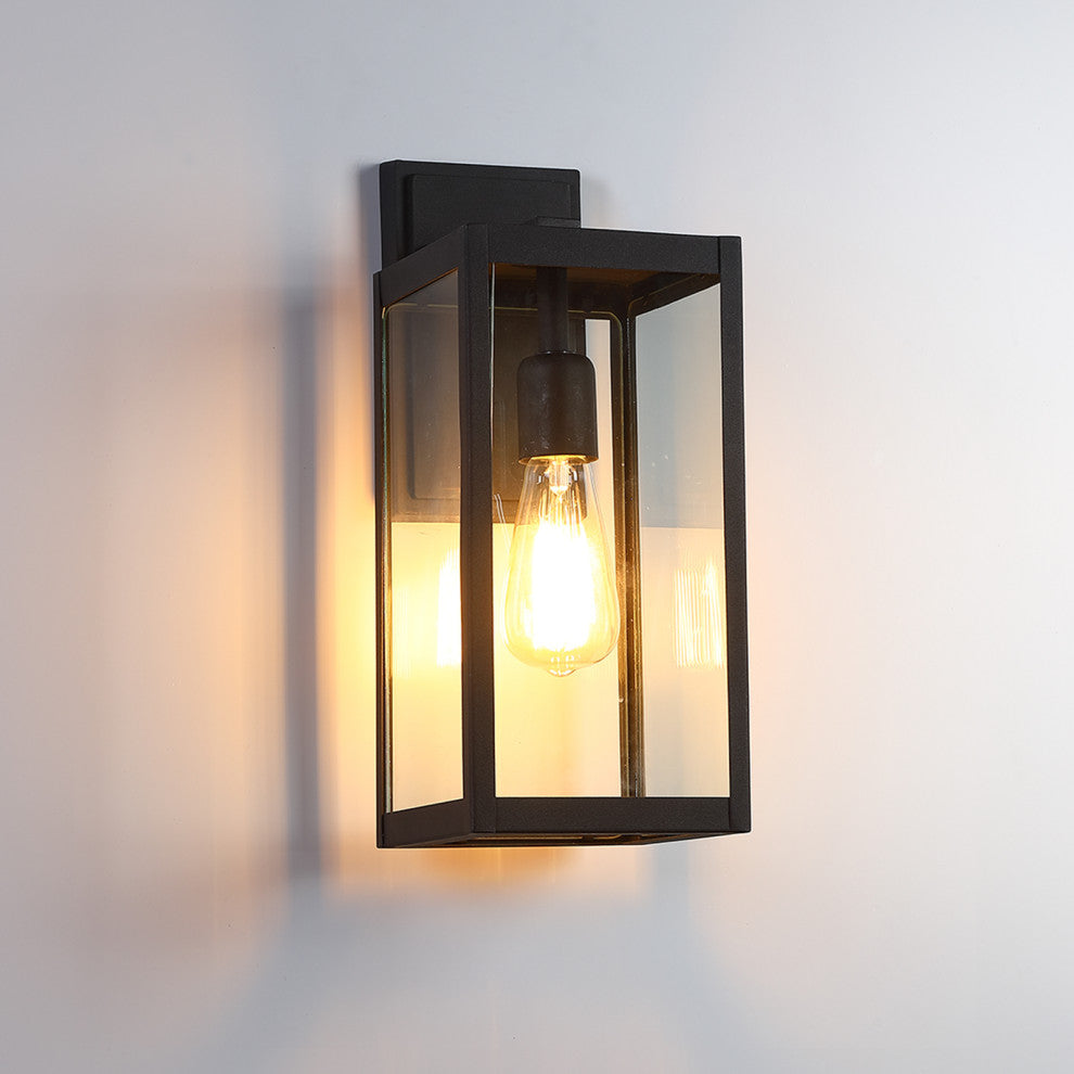 15"H Outdoor Black Modern Wall Lantern Sconce Light