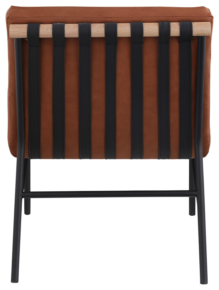 Burke Upholstered Accent Chair, Cognac, Vegan Leather, White Oak