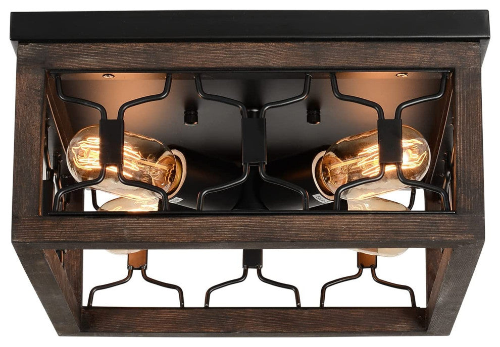 4 Lights square Ceiling Light Fixture farmhouse Vintage Industrial Close