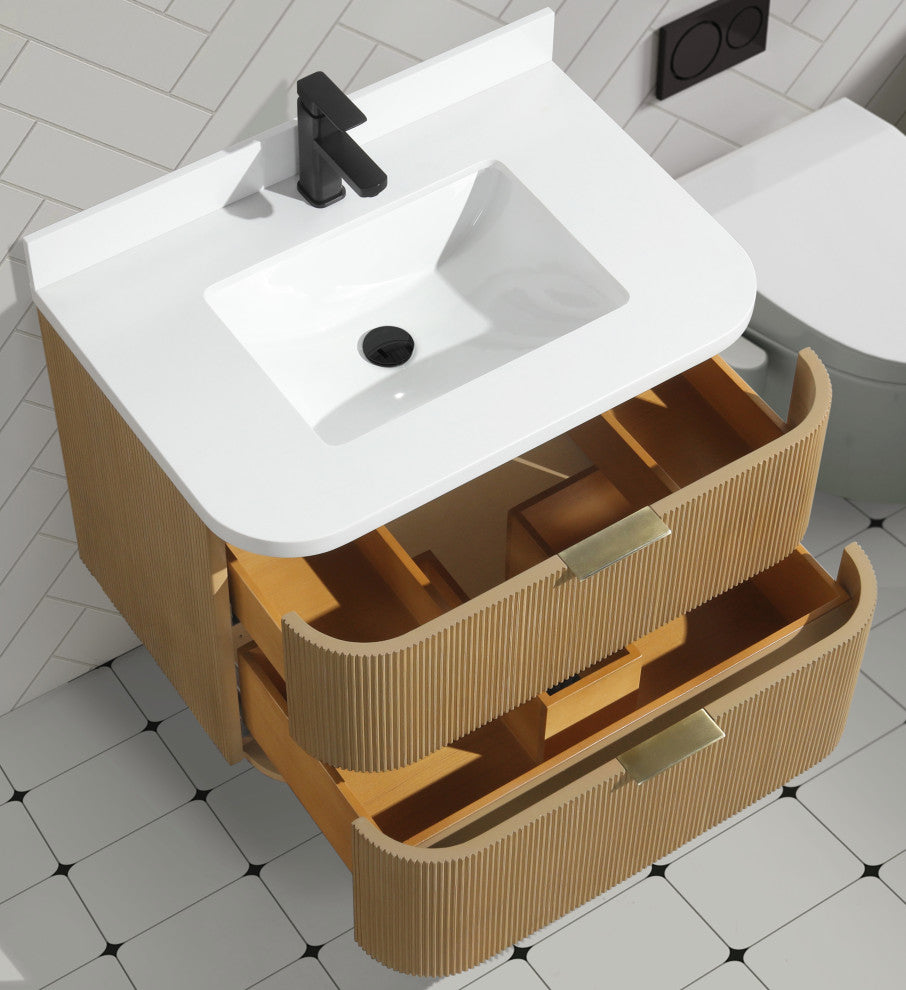 Ari Kitchen and Bath Chantal 30" Floating Bathroom Vanity Oak
