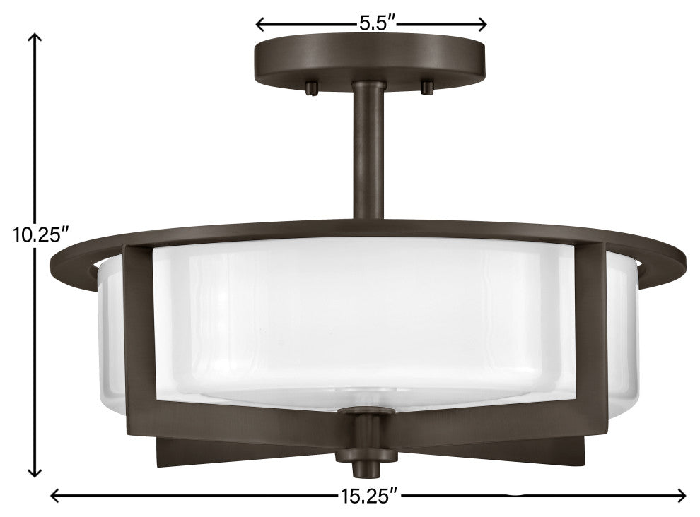 Hinkley 15.25" Baxley Semi-Flush Ceiling Light - Black Oxide + Cased Opal