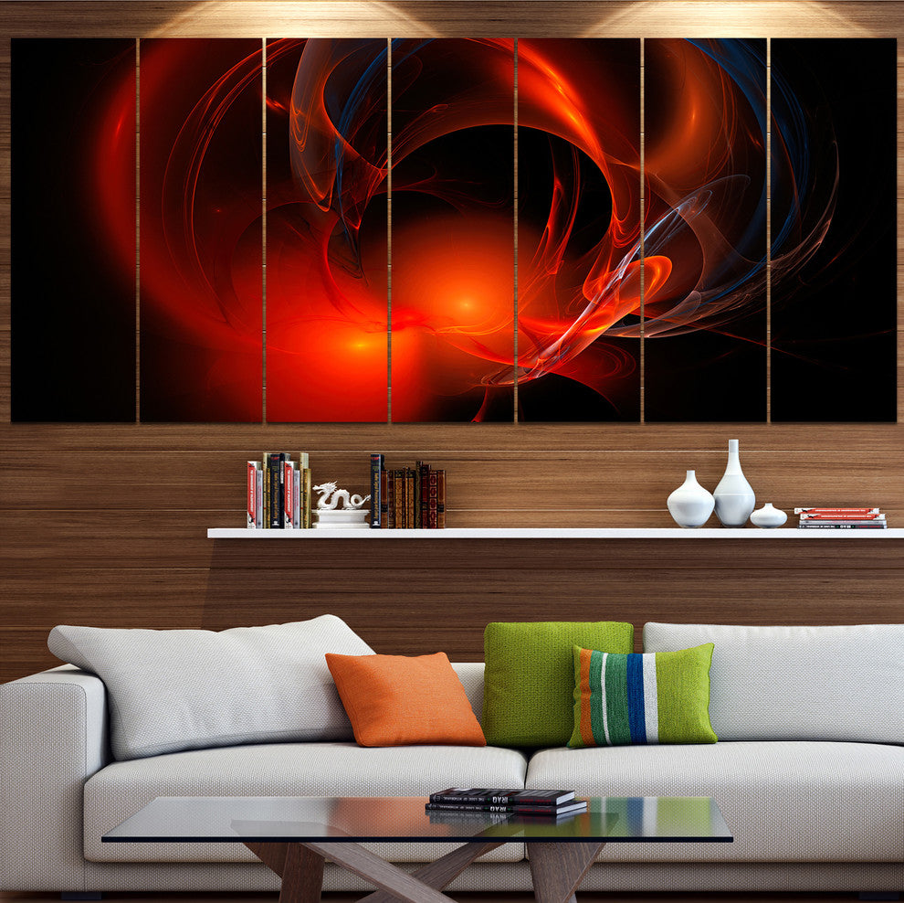 Red Galactic Nebula on Black, Abstract Wall Art Canvas, 83"x32", 7 Panels