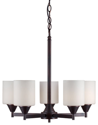 5 Light Chandelier, Antique Bronze, White Glass