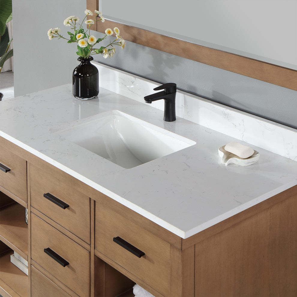 Kesia Brown Pine Bathroom Vanity Set, 48", With Mirror