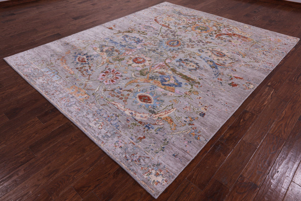 7' 11" X 9' 10" Persian Sickle Leaf Design Hand Knotted Wool & Silk Rug - Q15805