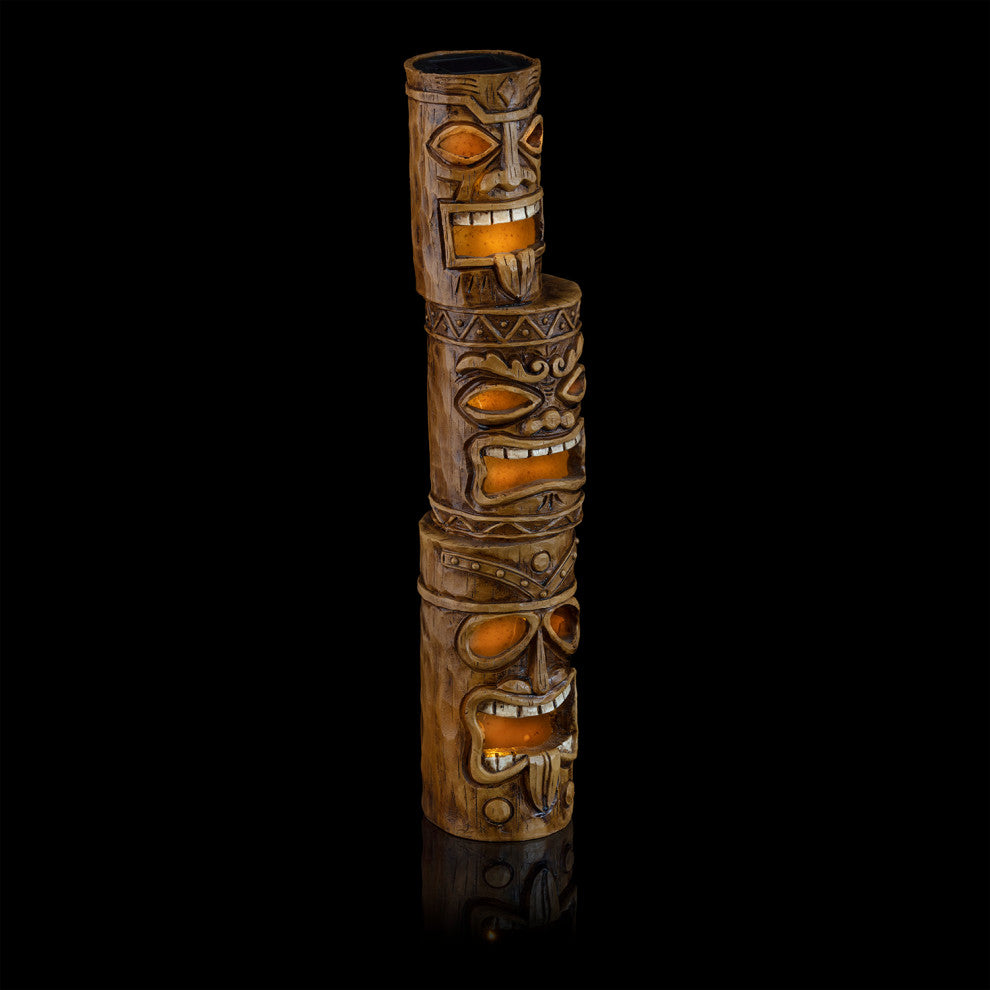20" Tall 3-Tier Tiki Totem Statue with Solar LED Lights