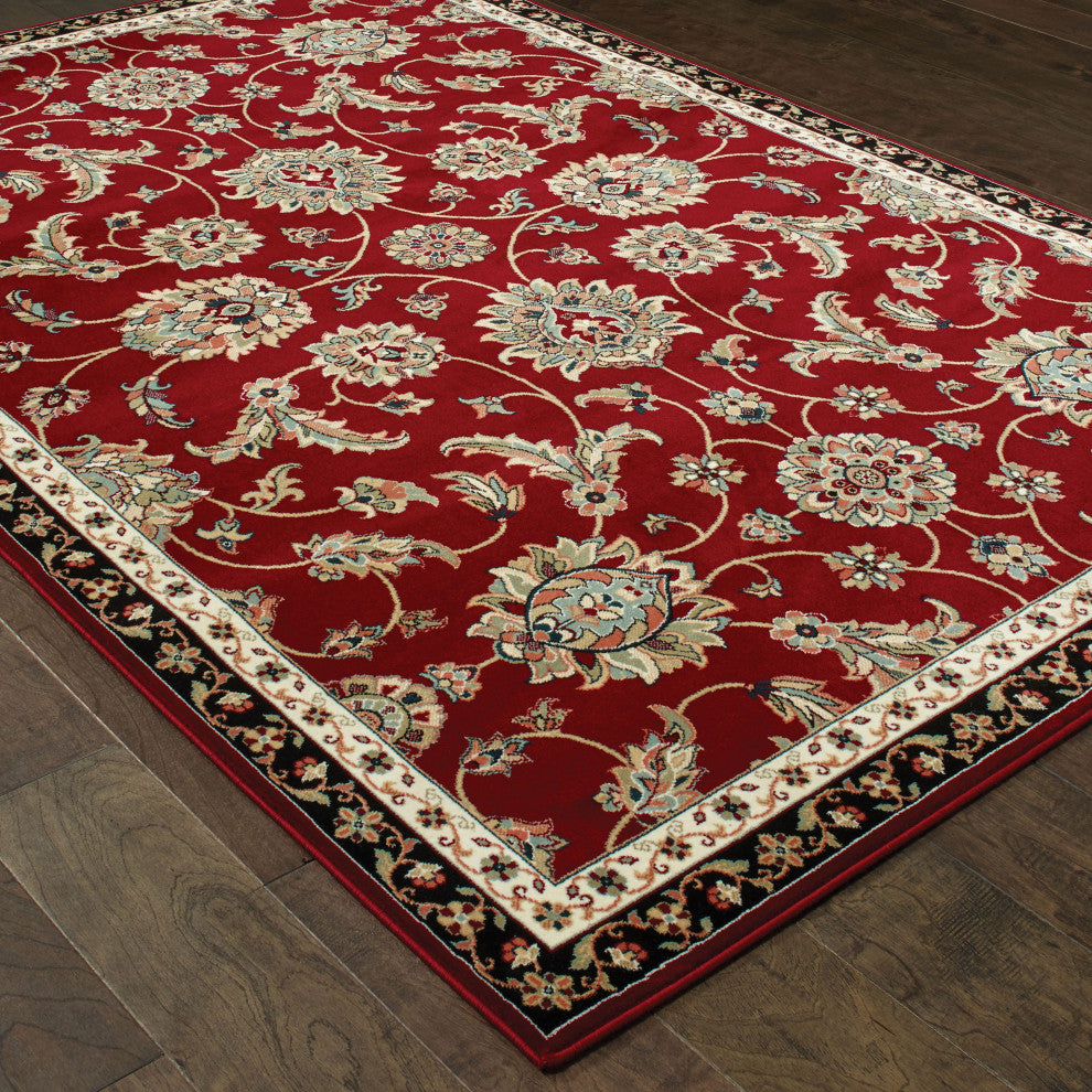 Karaman Floral Traditional Red/ Multi Area Rug, 5'3"x7'6"