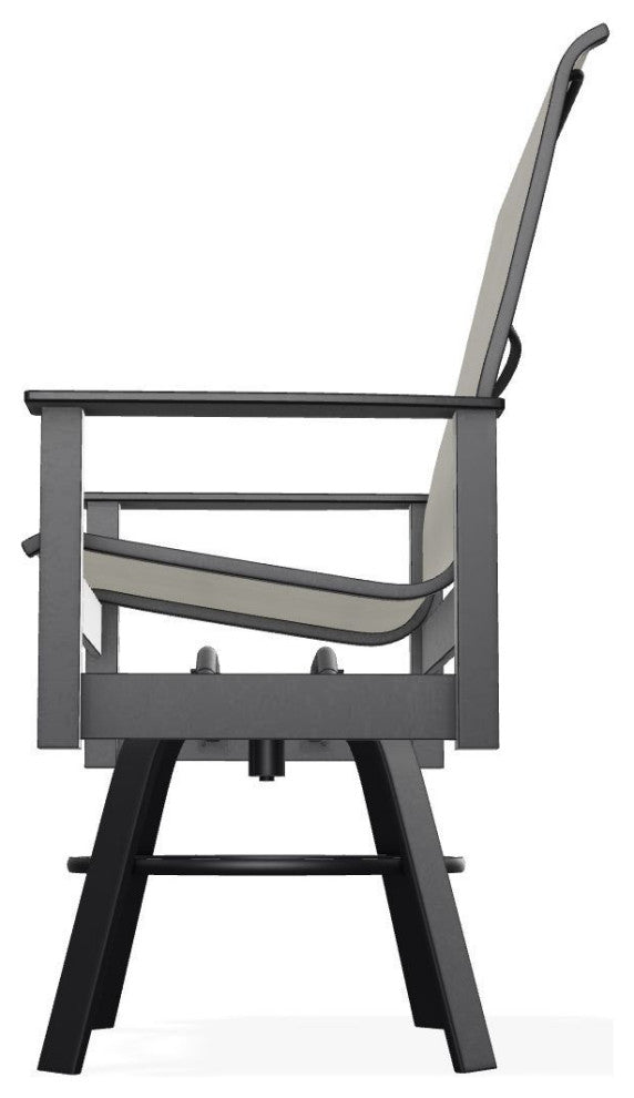 Leeward Sling Balcony Height Outdoor Swivel Armchair, Ella/Black