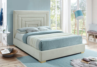 Nora Velvet Upholstered Bed, Cream, Queen