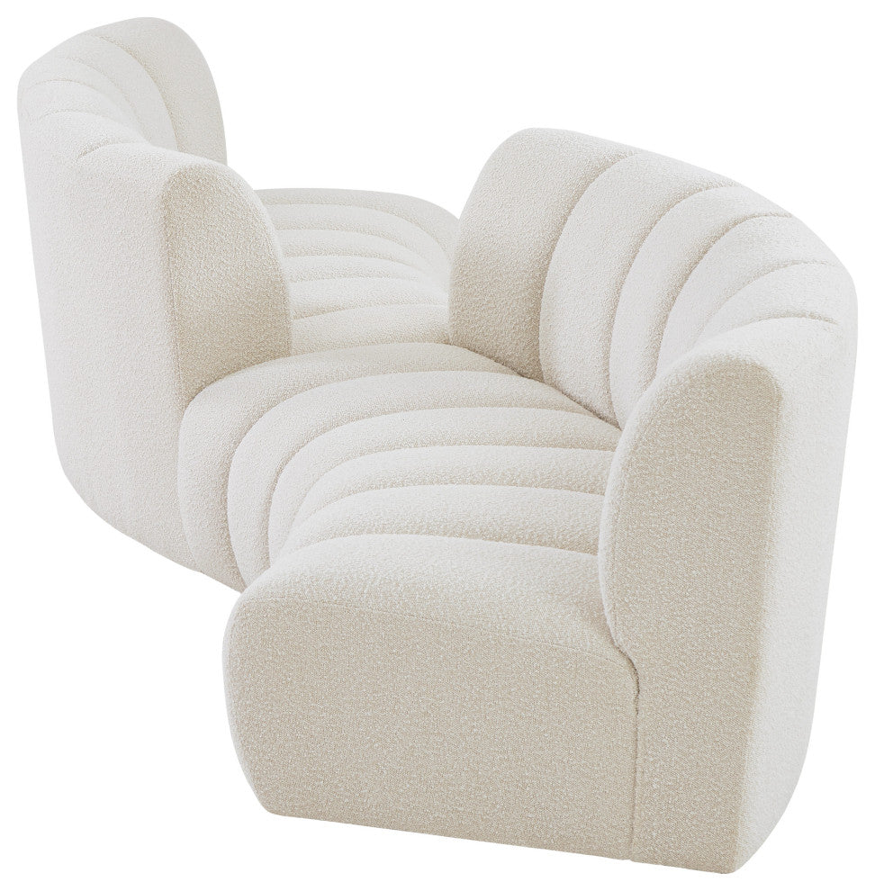 Infinity Boucle Fabric Upholstered 4-Piece S-Shaped Modular Sectional, Cream