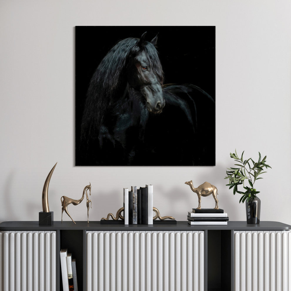 "Black Equine Attraction" Frameless Free Floating Tempered Glass Panel Wall Art