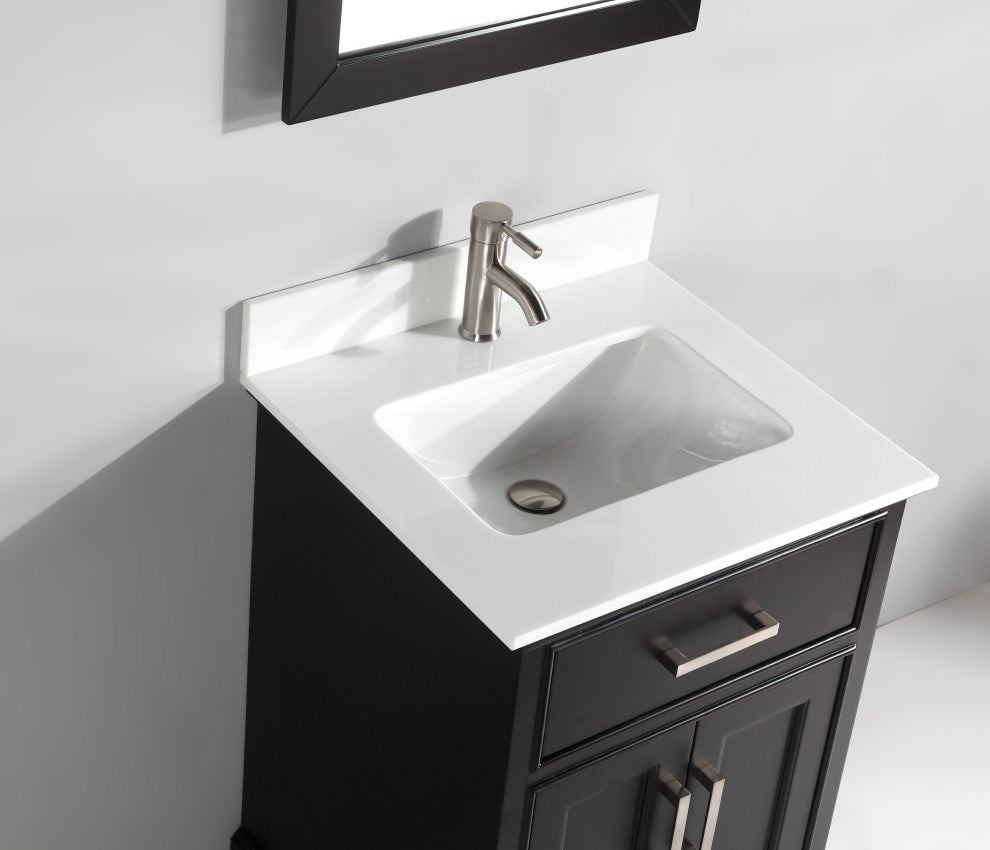 Bathroom Vanity Set With Engineered Marble Top, 24", Espresso, Led Sensor-Switch Mirror