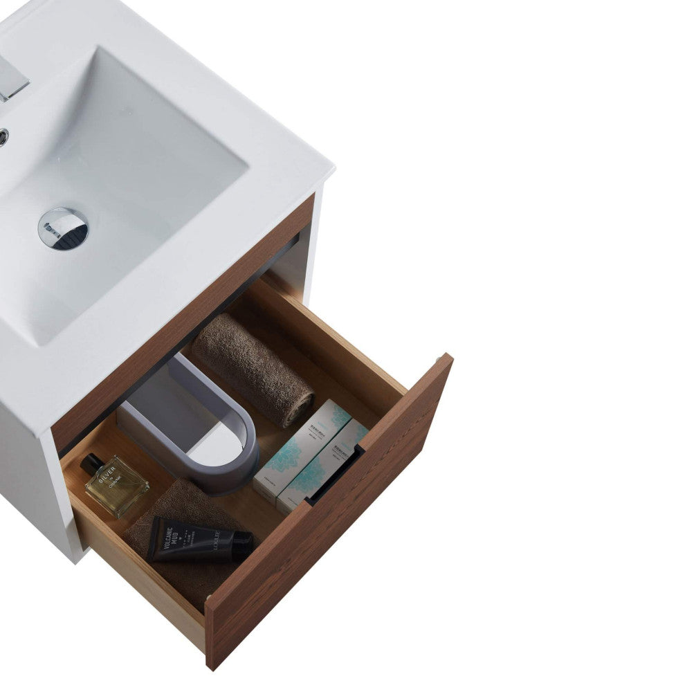 Alpine Wall Mount Bathroom Vanity and Sink, Brown Walnut, 20"