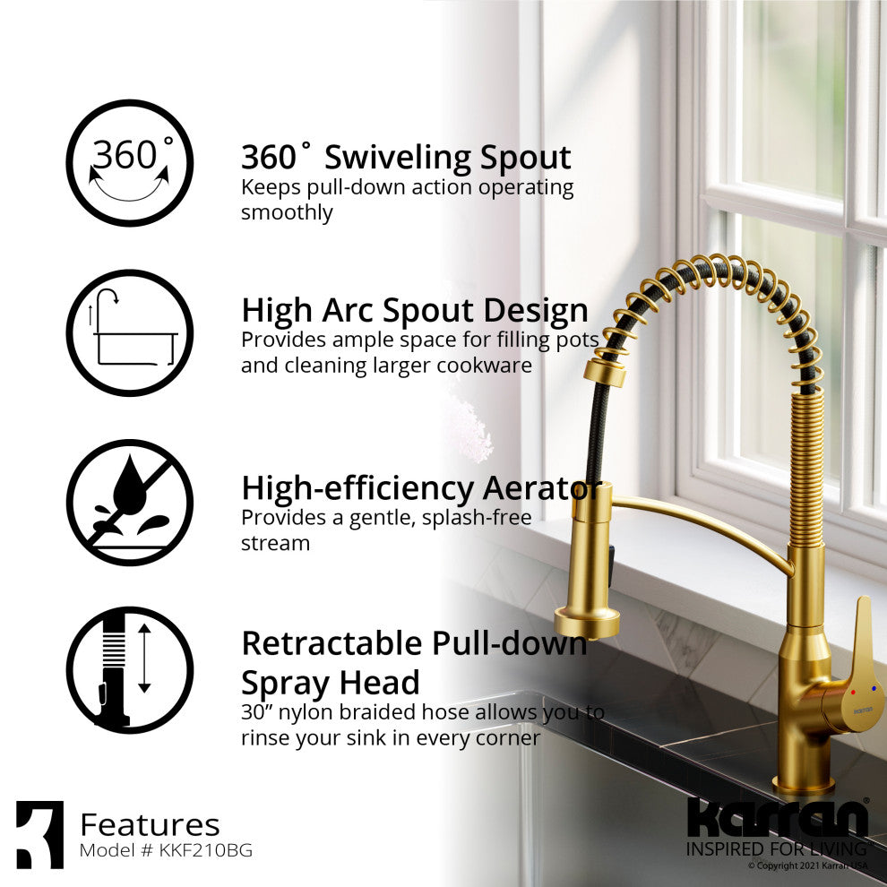 Karran Single-Handle Pull-Down Sprayer Kitchen Faucet, Brushed Gold